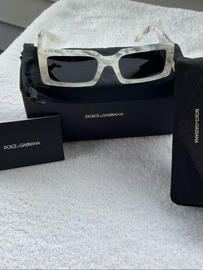 Dolce & Gabbana Marble Clear Gray Rectangular Sunglasses